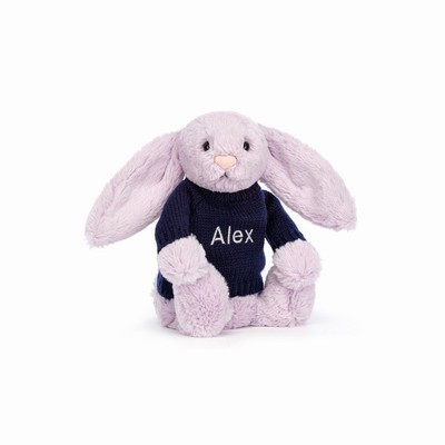 Jellycat Bashful Lilac Bunny with Navy Jumper USA | 60853XTYH